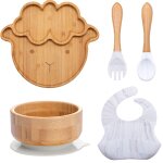 Vaisselle en bois, bol a ventouse, cuill�re'alimentation pour b�b�, fourchette pour enfants, vaisselle ...