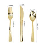 Vaisselle jetable en plastique or rose, 21 pi�ces, couteaux a dessert, fourchettes, cuill�re, d�coration ...