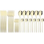 Vaisselle de luxe en acier inoxydable 30 pi�ces service de table en or couteau fourchette a g�teau cuill�re ...