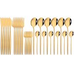 Vaisselle de luxe en acier inoxydable 30 pi�ces service de table en or couteau fourchette a g�teau cuill�re ...