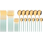 Vaisselle de luxe en acier inoxydable 30 pices service de table en or couteau fourchette a gteau cuillre ...