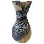 Vase artisanal beige avec drap� de tissus gris  20 cm