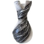 Vase artisanal drap� de tissus blanc et gris paillet� 20 cm