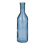 Vase bouteille en verre recycl� bleu h50
