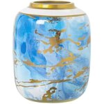 Vase c�ramique alexandra house living bleu blanc dor� 18 x 18 x 23 cm