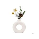 Vase en c�ramique donut blanc 18 x 19 cm - vase rond design moderne minimaliste pour fleurs s�ch�es et ...