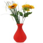 Vase � fleurs artificielles 3d rouge haut 16cm plastique d�coratif tasse