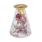 Vase verre av. fleurs s�ch�es + bougeoir