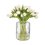 Vase en verre trend for home daphne fait main 24x17 cm transparent cannelures d�coration fleurs bouquet, ...