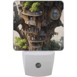 Veilleuse (cabane dans les arbres) lampe de sommeil led avec capteur automatique du cr�puscule a l'aube, ...