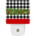 Veilleuse led a carreaux de buffle noir et blanc en pin de xmas avec capteur automatique du cr�puscule ...