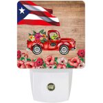Veilleuse led a brancher avec drapeau de porto rico, camion, grenouille a tirer sur grain de bois rustique, ...