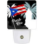 Veilleuse led enfichable avec capteur de mouvement, drapeau de porto rico, palmier, crepuscule a l'aube, ...