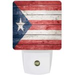 Veilleuse led enfichable avec capteur de mouvement, panneau de bois, drapeau de porto rico, du crepuscule ...