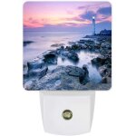 Veilleuse led d'ete a brancher au coucher du soleil, nuage colore, horizon de recif marin, phare du crepuscule ...