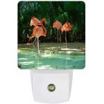 Veilleuse led d'ete a brancher rose elegant flamant rose palmiers luxuriants lac vert lampe de nuit avec ...