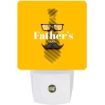 Veilleuse led a brancher pour la f��te des peres, lunettes a cravate, barbe, fond jaune, capteur de mouvement ...
