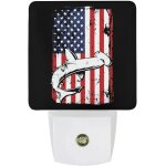 Veilleuse led en forme de requin - marteau, drapeau americain, avec capteur automatique du crepuscule ...