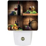 Veilleuse led a brancher, verre a vin rouge, tonneau en bois, raisin, capteur de mouvement du crepuscule ...
