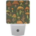 Veilleuse a brancher sur le mur, sans couture, imprim� champignon vert, capteur automatique du cr�puscule ...