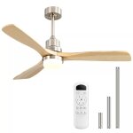 Ventilateur de plafond avec lumire, sofucor, tlcommande, pales en bois naturel, Ø132 cm, 6 vitesses, ...