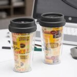 Verre pour caf� a emporter - coffee - double paroi - couvercle vissable avec orifice - jaune