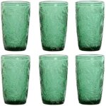 Verres - home esprit - set de verres verts - 370 ml - verre a pied - multicolore - design avec relief ...