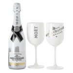 Verre moet a champagne blanc en plastique, 2 pices, pour fte de vin