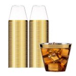 Verres a vin en plastique a usage unique, 25 pices, pour mariage, anniversaire, whisky, bord or rose ...