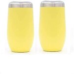 Verres a vin sans pied en acier inoxydable de 12 oz - double isolation, finition jaune chic, lot de 2 ...