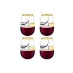 Verres a vin sans pied en plastique transparent avec bord dor� - lot de 4, r�utilisables, incassables, ...