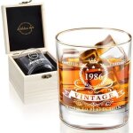 Verre a whisky mill�sime 1985 coffret cadeau 40 ans en verre cristal sans plomb 340 ml, impression d�dicace ...
