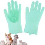 (vert) gants de toilettage pour chiens et chats, gants de massage en silicone doux, brossage en douceur ...