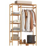 Vestiaire d'entr�e en bambou portant � v�tement - 2 tringles 5 �tag�res - dim. 90 x 30 x 145 cm