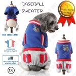 Vtements chien chat pour animaux de compagnie pull rayures col veste poches baseball quatre pattes bleu ...
