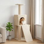 Vidaxl arbre a chat avec poteaux a griffer en sisal cr�me 146 cm