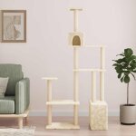Vidaxl arbre a chat avec poteaux a griffer en sisal cr�me 177, 5 cm