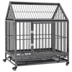 Vidaxl cage pour chien avec roues et toit acier 92x62x106 cm
