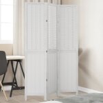 Vidaxl cloison de sparation 3 panneaux blanc bois de paulownia massif