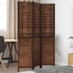 Vidaxl cloison de sparation 3 panneaux marron fonc paulownia massif