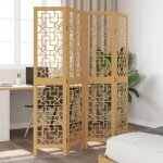 Vidaxl cloison de s�paration 4 panneaux marron bois paulownia massif