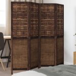 Vidaxl cloison de sparation 4 panneaux marron fonc paulownia massif