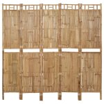 Vidaxl cloison de sparation 5 panneaux bambou 200x180 cm