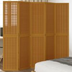 Vidaxl cloison de sparation 5 panneaux marron bois paulownia massif