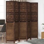 Vidaxl cloison de sparation 5 panneaux marron fonc paulownia massif