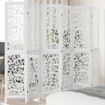 Vidaxl cloison de sparation 6 panneaux blanc bois de paulownia massif