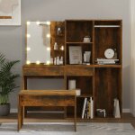Vidaxl ensemble de coiffeuse avec led chne fum bois d'ingnierie