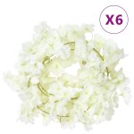Vidaxl guirlandes de fleurs artificielles 6 pcs blanc 180 cm