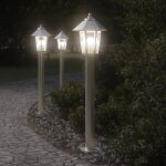Vidaxl lampadaires d'extrieur 3 pcs argent 80 cm acier inoxydable