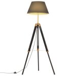 Vidaxl lampadaire a tr�pied noir et dor� bois de teck massif 141 cm